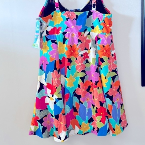 Swim Solutions Women Printed Tummy-Control Bow-Front Swimdress,Floral Frenzy - Picture 4 of 10